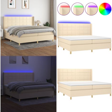 Boxspringbett mit Matratze & LED Creme 200x200 cm Stoff - Boxspringbett - Doppelbett - Bettenrahmen - Cremefarbenes Bett - LED Beleuchtung - Home & Living (1/5)