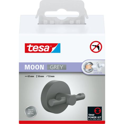 tesa® MOON GREY Bademantelhaken, matt grau - für Bäder im Industrial Style und moderne Badezimmer - bohrfrei, inkl. Klebelösung - 50 mm x 65 mm x 53 mm (1/5)