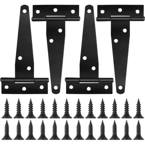 Cerniere a T nere da 4 pezzi per porte con viti, cerniere a T da 4 pollici, cerniere per porte da fienile (1/5)