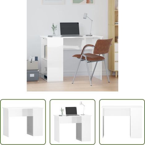 vidaXL Bürotisch - Schreibtisch Hochglanz-Weiß 100x55x75 cm Holzwerkstoff (1/5)