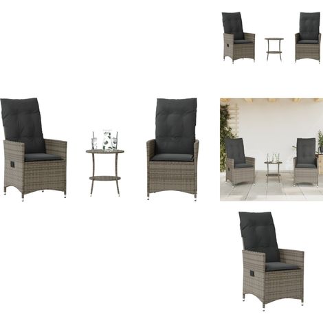 3-tlg. Bistro-Set mit Kissen Grau Poly Rattan - Gartensets - Lounge Sessel - Outdoor Furniture - Gartenmöbel - Rattan Gartenmöbel (1/5)