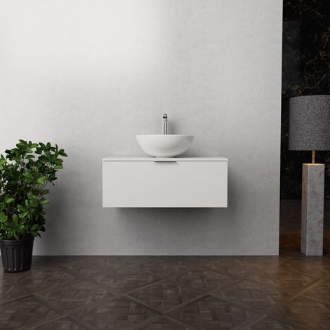 Inda - Badezimmerschrank B.80 mit Aufsatzwaschbecken / Mattweiß 1 Schublade - Topazio