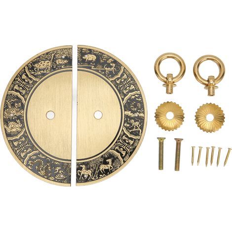 Poignées d'armoire antiques, panneau rond en laiton, doubles poignées décoratives pour garde-robe et chambre à coucher (1/5)