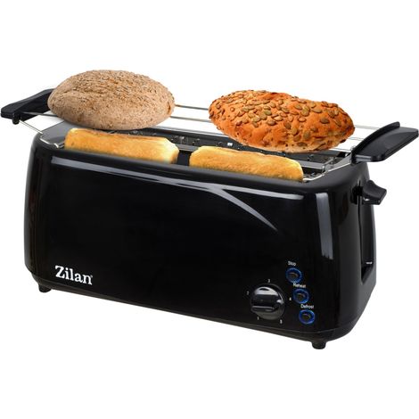 Zilan Toaster Langschlitz 4 Scheiben Toastautomat XXL Toaster 1400 Watt 5-Stufen Bräuneregler Brötchenaufsatz Auftau-Funktion Krümmelschublade Schwarz (1/5)