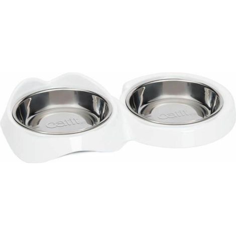 Katzennapf - CATIT - PIXI - 2 x 200ml - Doppelt - Abnehmbare Edelstahlnäpfe - Weiß