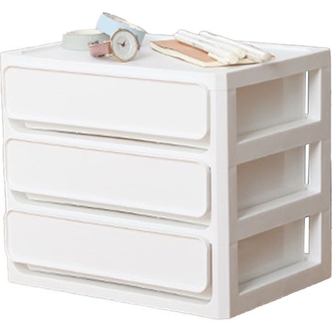 Boîte de rangement multicouche, empilable, anti-poussière, boîte de rangement de bureau, organisateur pour chambre d'étudiant, cosmétiques, 3 niveaux, blanche (1/5)