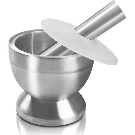 Mörser und Stößel, Küchenmörser und Stößel aus 18/8 Edelstahl für Knoblauch, Gewürze, Kräuter, Medikamente, Pillen (1/5)