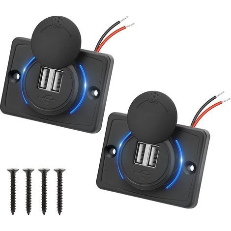 Panneau de Prise USB pour Voiture, Double Panneau de Chargeur USB 3.1A avec LED étanche pour Motos 12V/24V, Bateaux, Marine -2Pcs (1/5)