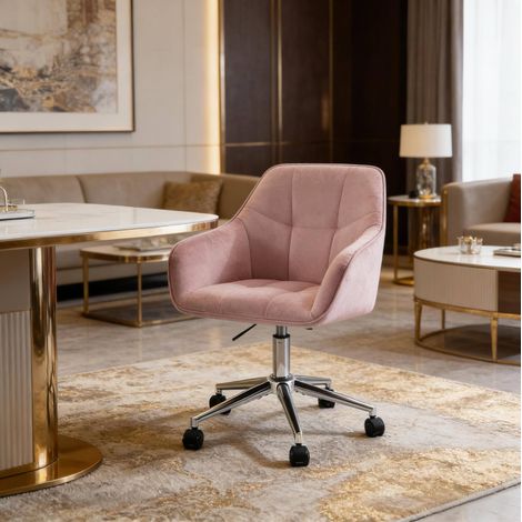 Sedia ufficio girevole regolabile in velluto rosa OKMYHOME (1/5)