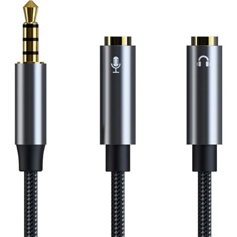 Câble Audio Splitter Jack 3.5mm Mâle à Double 3.5mm Femelle Micro Casque Câble, Adaptateur Micro Casque Compatible avec Casque Gaming, Téléphone, PC, Tablette, 30CM (1/5)