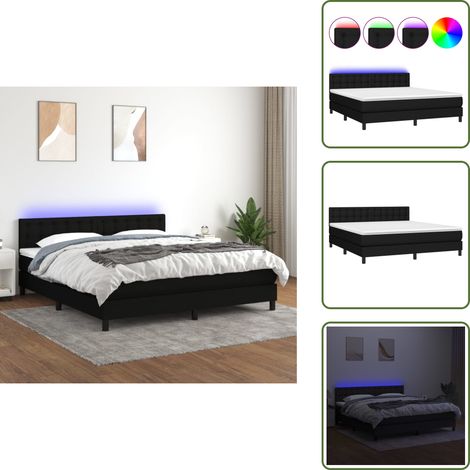 Sommier à lattes de lit avec matelas LED Noir 180x200 cm Tissu - Sommier Tapissier - Lit Avec Led - Lit Design - Lit Moderne - Lit Double (1/5)