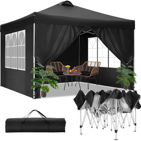 COBIZI Pavillon 3x3m Wasserdicht Stabil Winterfest Faltpavillon Schwarz (1/5)