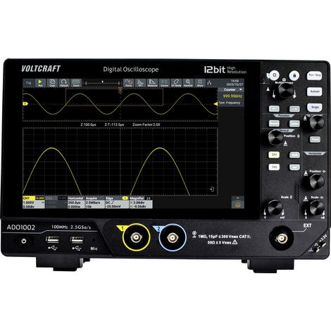 VOLTCRAFT ADO-1002 Digital-Oszilloskop  100 MHz  2.5 GSa/s 250 Mpts 12 Bit Digital-Speicher (DSO) 1