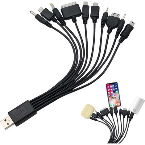 10-in-1 Universal-Handyladegerät – Universelles Ladekabel mit mehreren Anschlüssen – USB-Ladekabel kompatibel mit Samsung. LG. Huawei. ZTE. Sony Ericsson. Nokia und PSP