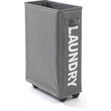 Paniers à linge avec des roues, Pliable Sac à linge, Pliage Grande Capacité Corbeilles à linge (Gris Foncé, M) (1/5)