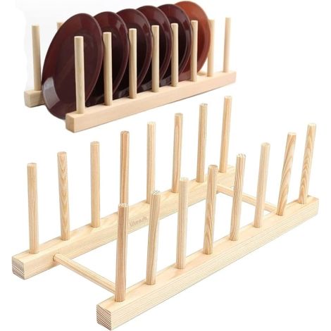 Lot de 2 égouttoirs à vaisselle en bambou, étagère à vaisselle en bambou, égouttoir à vaisselle en bois de bambou, porte-assiettes, organisateur de placard de cuisine-AquaForge (1/4)