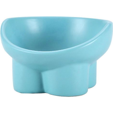 Gamelle surélevée en céramique pour chat, idéale pour protéger la colonne vertébrale de votre animal - Bleue (1/5)