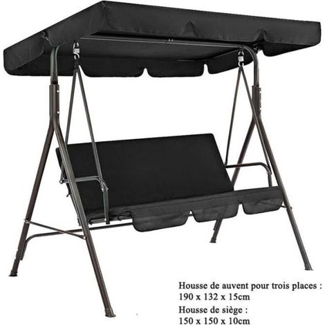 Garden Swing Seat Cover and Cushions with Canopy, Black (Swing Not Included)
