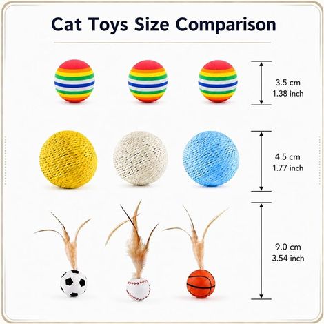 Balles pour Chat, Jouet Mousse, Sisal et Plumes Jeux Chatons et Chats, Textures