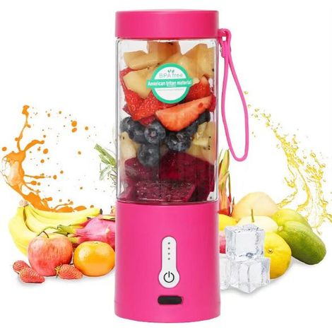 Extracteur de jus (rouge rose), extracteur de jus portable pour la maison, extracteur de jus multifonctionnel rechargeable (1/5)