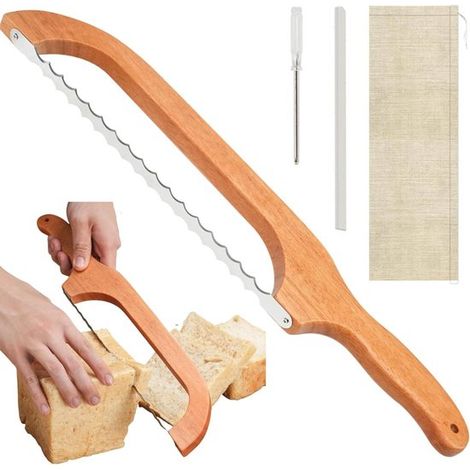 Cortador de pan de madera con cuchilla curva y herramienta de corte portátil: ideal para panaderos caseros. (1/5)