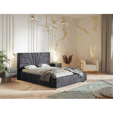 Lit rembourré avec rangement 120x200 velours gris foncé Tesis (1/5)