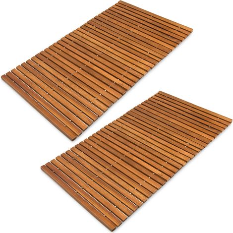DEUBA® 2x Tappeto da Bagno in Legno di Acacia Certificato FSC® 76 x 50 cm Tappetino Poggiapiedi Doccia con Gommini Antiscivolo