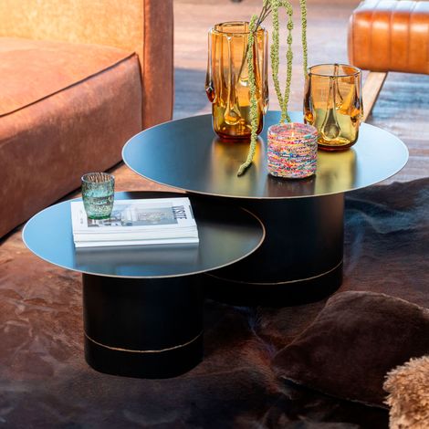 Table ronde 80x36 cm en métal noir et doré (1/5)
