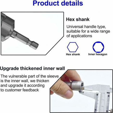 Douilles Visseuses - 14 Pièces 6 À 19 mm - Profondeur 34 mm - Adaptateur Hexagonal Pour Perceuse Et Clé À Choc - Lot Complet (1/5)