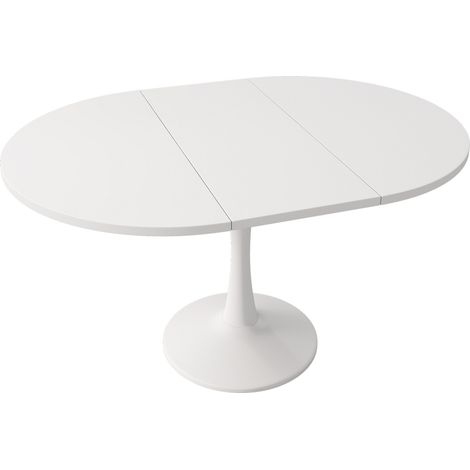 Mesa de comedor extensible ovalada blanca 100/140 x 100 x 75 cm en MDF y hierro (1/5)