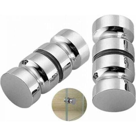 Set of 2 Shower Door Handles, Bath Shower Door Handle, 30mm Replacement Door Handles in Polished Chrome, Durable Stainless Steel Round Glass Door Handle (1/4)