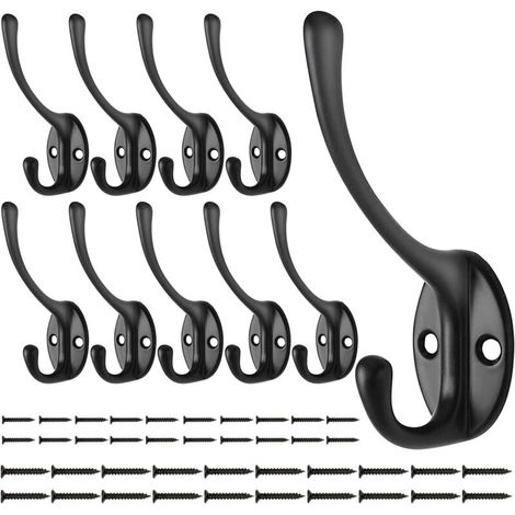 Bardusch 10 PCS Crochets Muraux Patères Noir, Vintage Mur Porte-Manteau Patères Crochets Col De Cygne Double Crochets Muraux pour Porte Salle De Bain Cuisine (1/5)