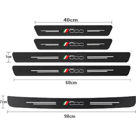 (5 pièces pour 500) 5 pièces de protections de seuil de porte pour Fiat 500,500C (2012),500X,500L et Abarth 695 Accessoires autocollants pour seuil de porte en fibre de carbone (1/3)