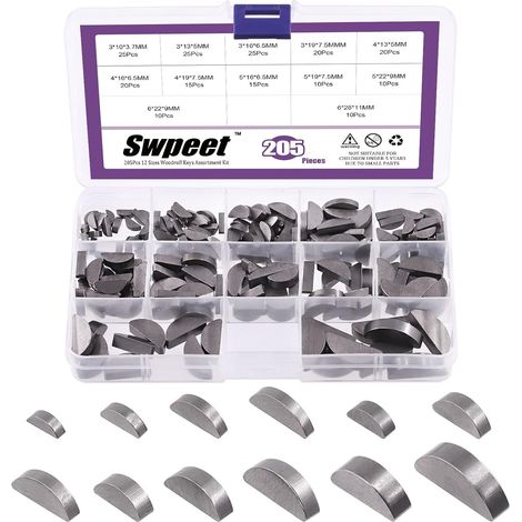 Lot de 205 clés en demi-cercle de 12 tailles 3 mm, 4 mm, 5 mm, 6 mm, demi-lune pour fixations industrielles mécaniques (1/5)