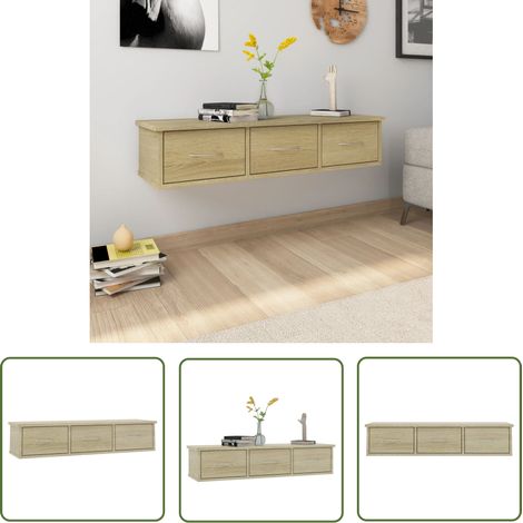 INLIFE Étagère murale avec tiroirs Chêne sonoma 88x26x18,5cm Aggloméré (1/5)