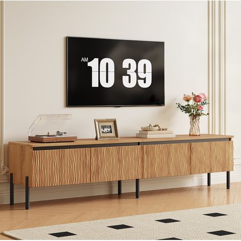 Meuble TV 180x35x43 cm en MDF et panneaux de bois naturel, avec rangement pour salon FloraGrace (1/5)