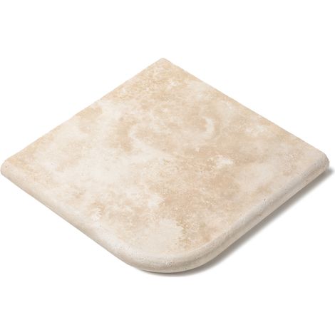 Angle Sortant pour margelles Travertin 1er choix - 33x33x3 cm - Bord rond - Beige Light (1/2)