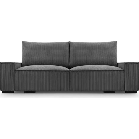 CLARY - Canapé droit convertible velours côtelé 2 places Gris foncé (1/5)