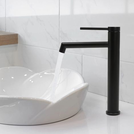 Mischbatterie für Waschtisch, schwarze Waschtischarmatur für Aufsatzwaschbecken, Badezimmer, Waschtisch-Mischbatterie, 21 cm (8,27 Zoll) hoher Auslauf, Küchenarmaturen