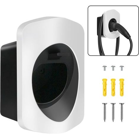 Support mural blanc pour véhicule électrique de type 2 – compatible avec les prises IEC 62196-2, organiseur de câble de charge pratique (1/5)