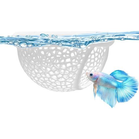 Grotte flottante Betta - Décoration d'aquarium avec anneau d'alimentation, hamac blanc pour crevettes, gupys et petits poissons (1/5)