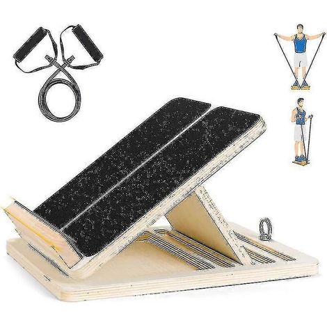 Planche inclinée réglable pour étirement des mollets, planche inclinée pour chevilles avec tube de résistance, modèle pliable et portable (1/4)