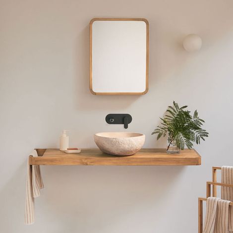 Conjunto de mueble de baño 130x45 cm suspendido en madera de teca Neill SKLUM        (1/5)