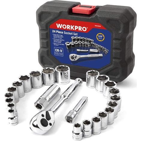 WORKPRO Set Chiavi a Bussola e Cricchetto 3/8’’, Kit 24 Pezzi in Custodia Modellata (1/5)