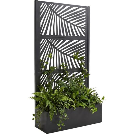 Kisha - Fioriera Da Giardino Separe Con spalliera 98x180x30 cm Contenitore in Metallo Nero (1/5)