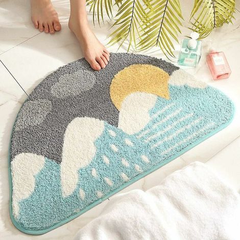 Tapis de Sol Petit Frais DemiCercle Tapis Salle de Bain Tapis antidérapant Coussin de Pied Absorbant(AuDessus de Genting) (1/5)