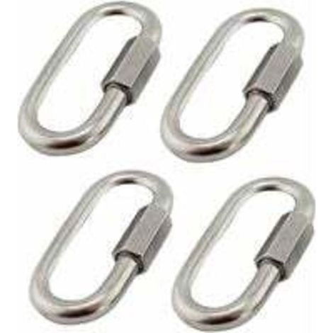 Lot de 4 connecteurs rapides M6/0,24 en acier inoxydable 304, mousquetons en acier inoxydable avec vis ovales en forme de D, très résistants pour l'extérieur/l'intérieur, le camping et la randonnée. (1/4)
