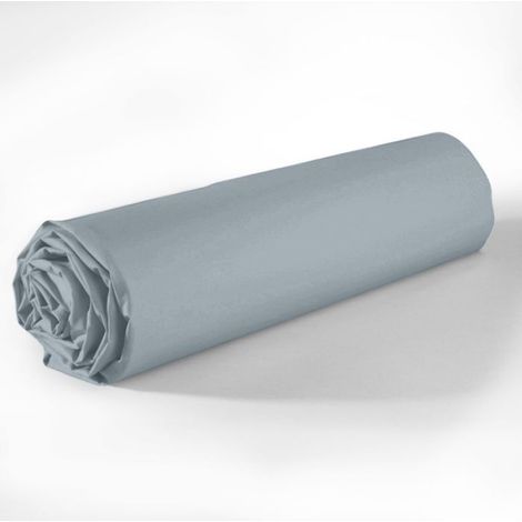 Drap housse coton uni 180 x 200 cm Passion bleu glacier (1/2)