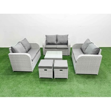 Fimous 8 Seater PE Wicker Rattan Furniture Sofa Sets with Square Coffee Table 2 Seater Love Sofa 2 Stool Light Grey (1/4)