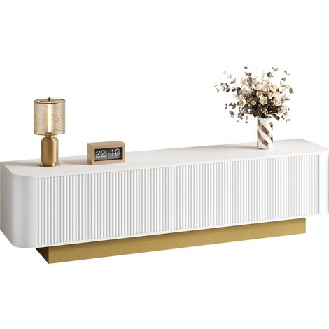 Meuble TV 170 cm (long)  Meuble TV moderne avec espace de rangement – Design arrondi, gestion des câbles, façade texturée – Console multimédia pour salon